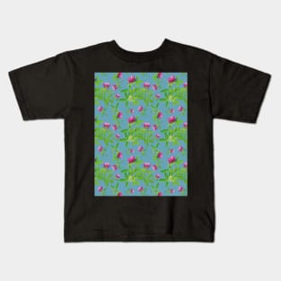 Red clovers on a dark teal background seamless pattern Kids T-Shirt